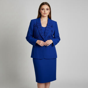 Justin Taylor Vintage Royal Blue Skirt Suit Set Embellished Collar Plus Size 18W